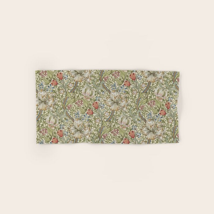 William Morris Golden Lily Minor Green Gold Vintage Pattern  Bath Towel Gallery Image 1