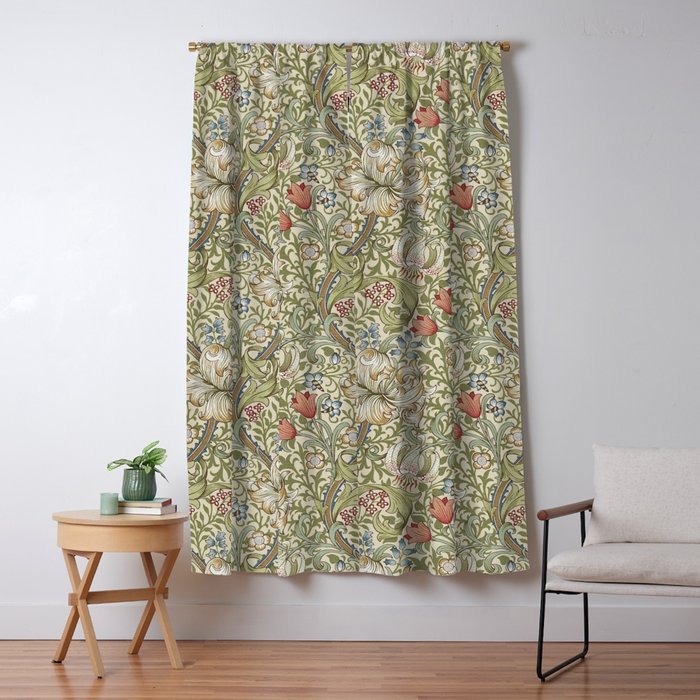 William Morris Golden Lily Minor Green Gold Vintage Pattern  Window Curtain Gallery Image 5