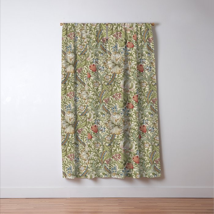 William Morris Golden Lily Minor Green Gold Vintage Pattern  Window Curtain Gallery Image 3