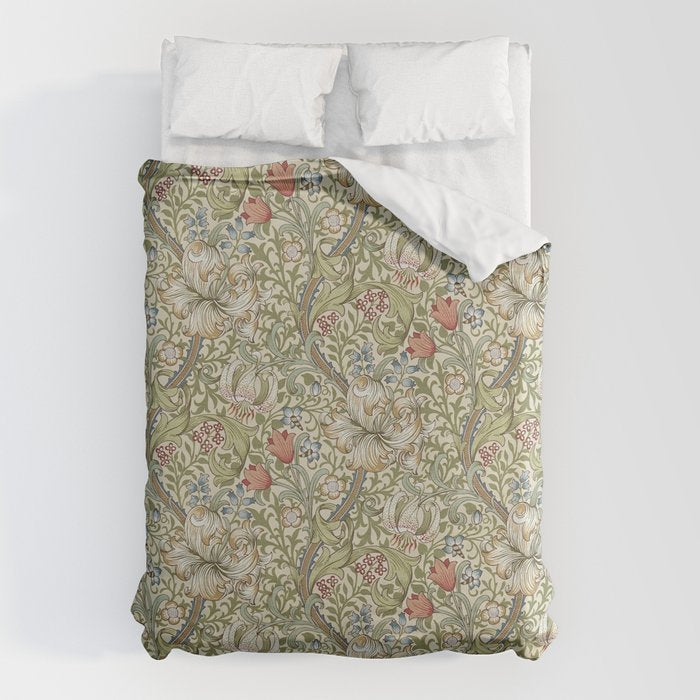 William Morris Golden Lily Minor Green Gold Vintage Pattern  Duvet Cover Gallery Image 1