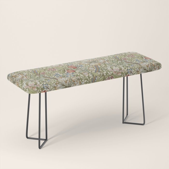William Morris Golden Lily Minor Green Gold Vintage Pattern  Bench Gallery Image 1