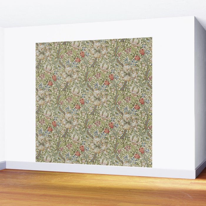 William Morris Golden Lily Minor Green Gold Vintage Pattern  Wall Mural Gallery Image 2