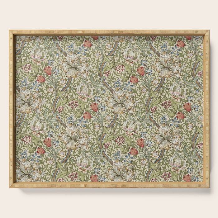 William Morris Golden Lily Minor Green Gold Vintage Pattern  Serving Tray Gallery Image 1