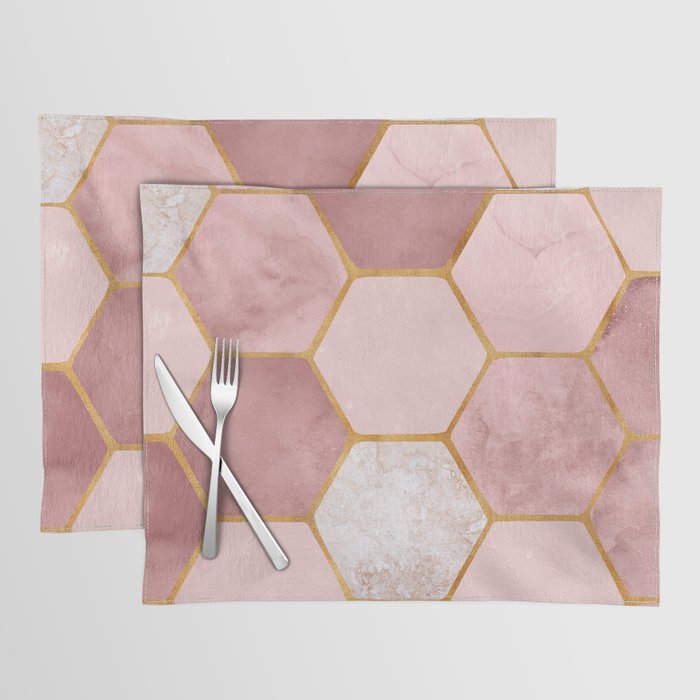 Pink and Gold Hexagon Quartz Placemat Gallery Image 1