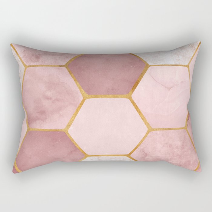 Pink and Gold Hexagon Quartz Rectangular Pillow Gallery Image 1