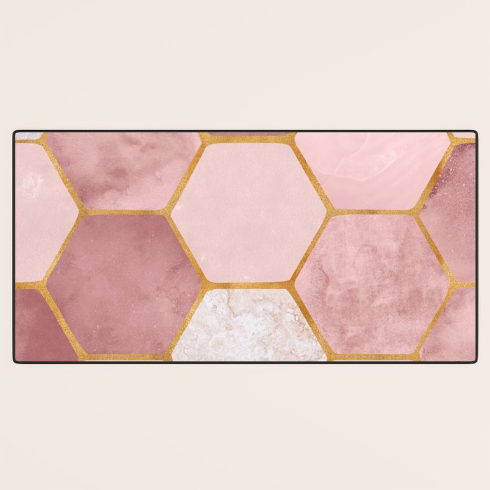 Pink and Gold Hexagon Quartz Desk Mat Gallery Image 3