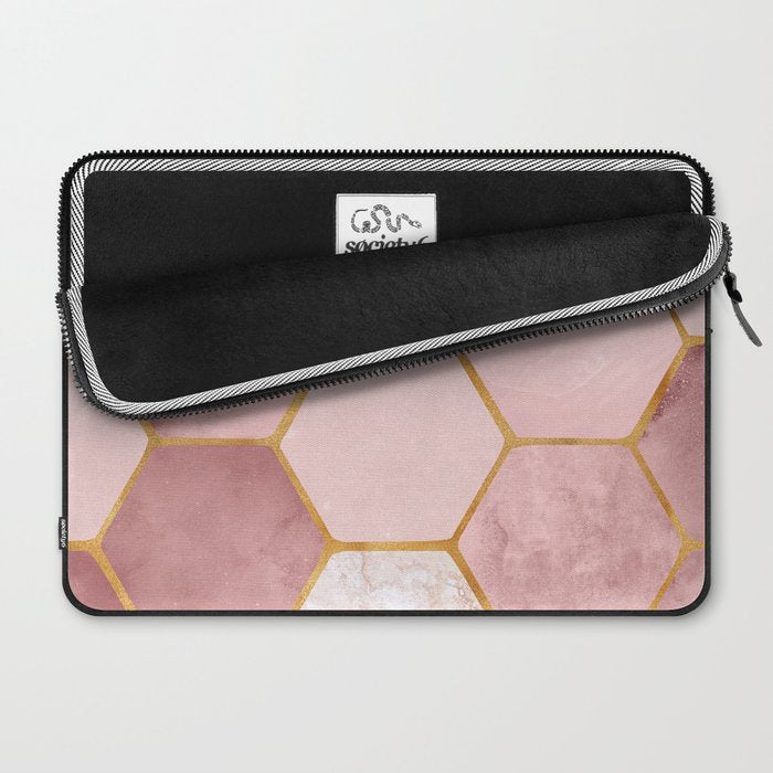 Pink and Gold Hexagon Quartz Laptop Sleeve Gallery Image 2