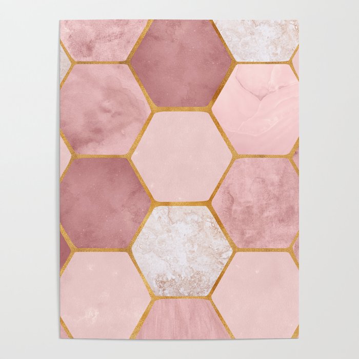 Pink and Gold Hexagon Quartz Poster Gallery Image 4