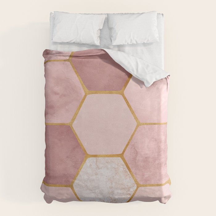 Pink and Gold Hexagon Quartz Duvet Cover Gallery Image 6