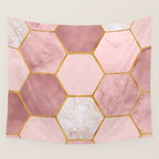 Pink and Gold Hexagon Quartz Wall Tapestry Gallery Image 4