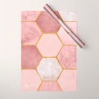 Pink and Gold Hexagon Quartz Wrapping Paper Gallery Image 1
