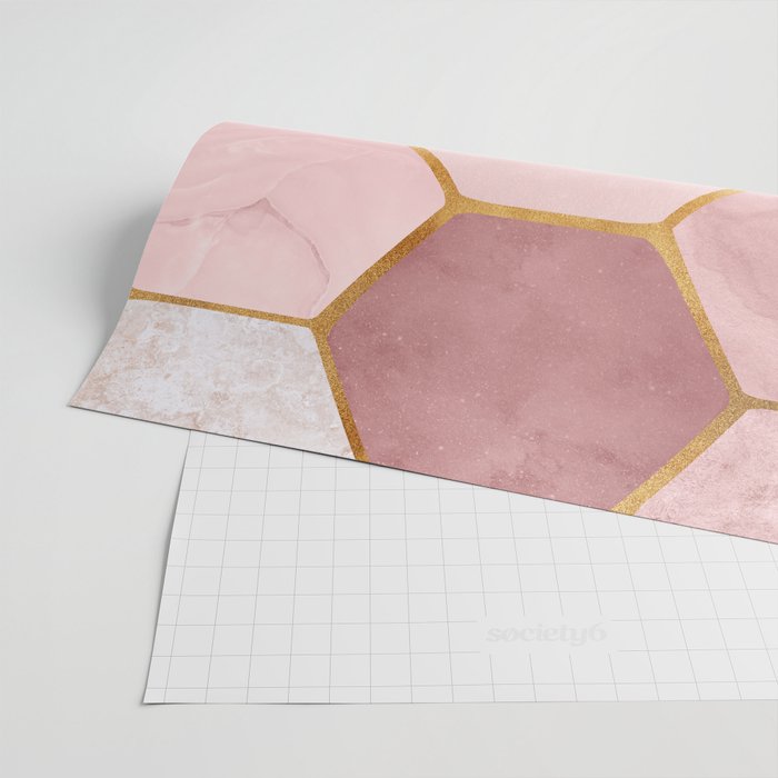 Pink and Gold Hexagon Quartz Wrapping Paper Gallery Image 2