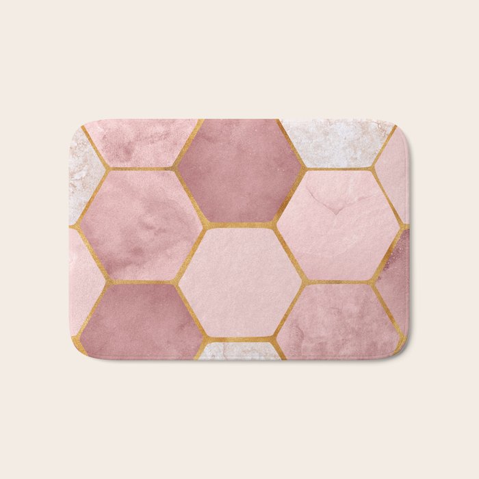 Pink and Gold Hexagon Quartz Bath Mat Gallery Image 1