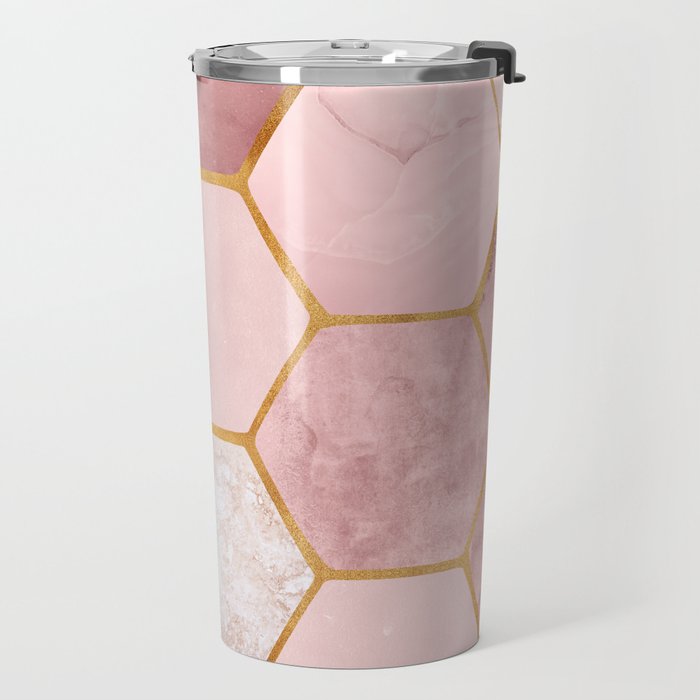Pink and Gold Hexagon Quartz Travel Mug Gallery Image 2