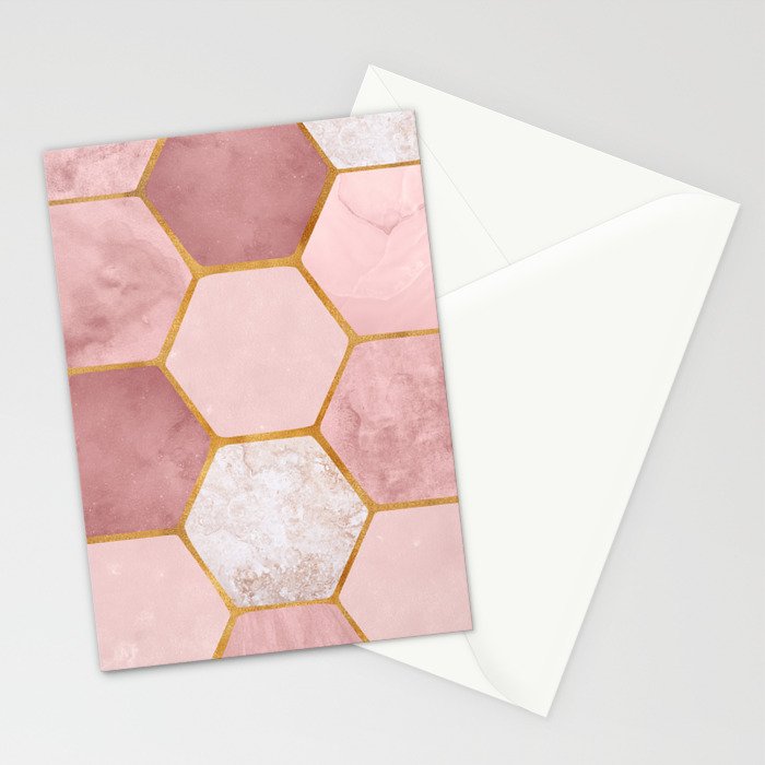 Pink and Gold Hexagon Quartz Stationery Card Gallery Image 2