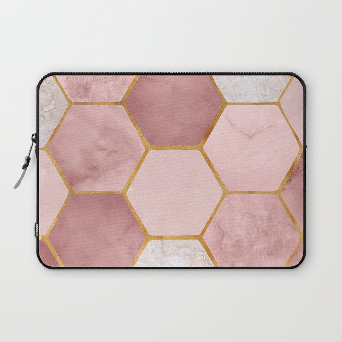 Pink and Gold Hexagon Quartz Laptop Sleeve Gallery Image 1