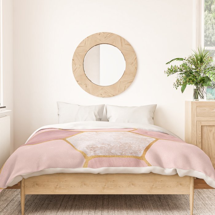 Pink and Gold Hexagon Quartz Duvet Cover Gallery Image 3
