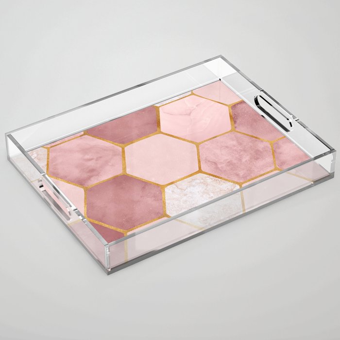 Pink and Gold Hexagon Quartz Acrylic Tray Gallery Image 1