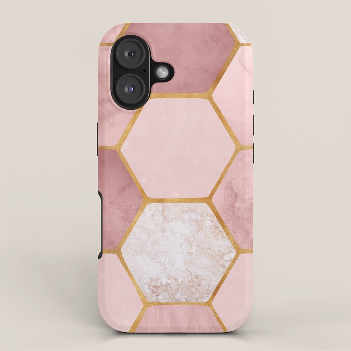Pink and Gold Hexagon Quartz iPhone Case Gallery Image 1
