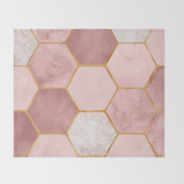 Pink and Gold Hexagon Quartz Throw Blanket Gallery Image 2