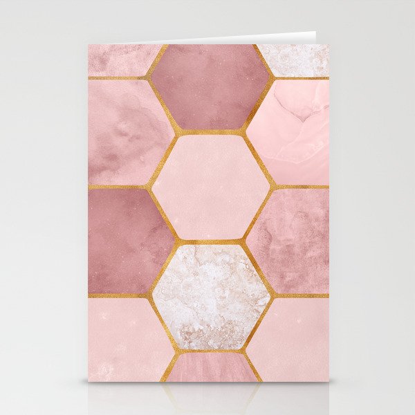 Pink and Gold Hexagon Quartz Stationery Card Gallery Image 1