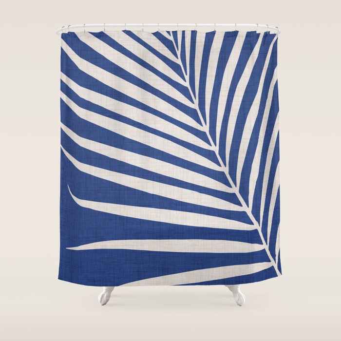 Indigo Palm Minimal Botanical Shower Curtain Gallery Image 1