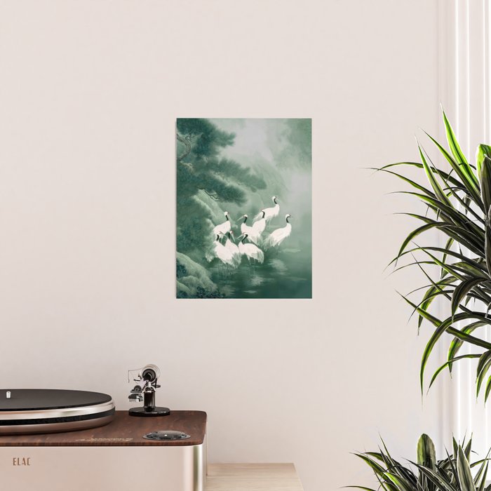 Japandi Wall Art chinoiserie Bird Poster Japanese wabi Sabi sage Green Forest maximalist Painting Poster Gallery Image 2