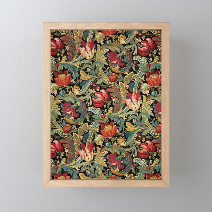 Vintage floral pattern (1918) Red Tulips Green Leaves Mini Art Print Gallery Image 1