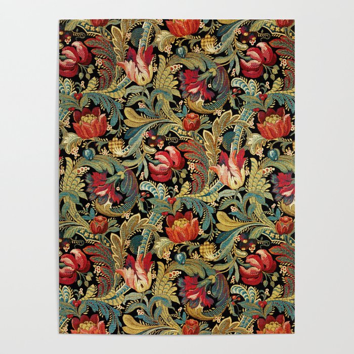 Vintage floral pattern (1918) Red Tulips Green Leaves Poster Gallery Image 4