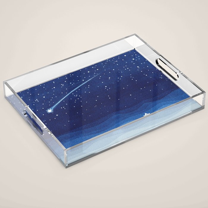 Falling star, shooting star, sailboat ocean waves blue sea Acrylic Tray Gallery Image 1