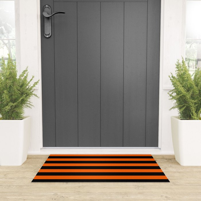Black & Orange Stripes Welcome Mat Gallery Image 3