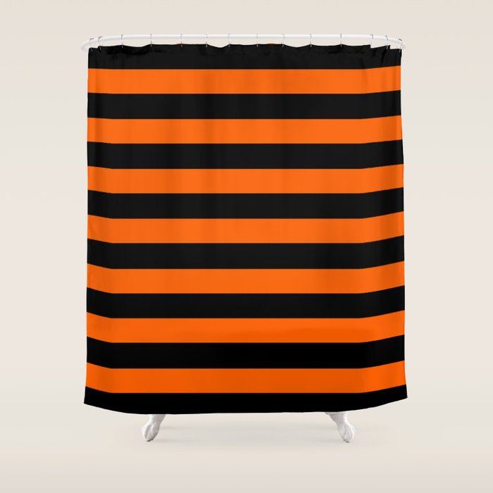 Black & Orange Stripes Shower Curtain Gallery Image 1