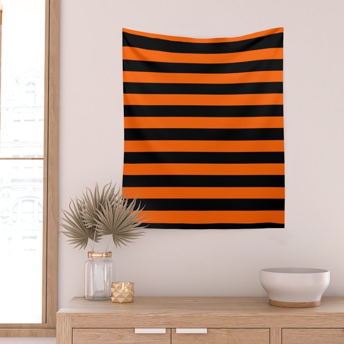 Black & Orange Stripes Wall Tapestry Gallery Image 2