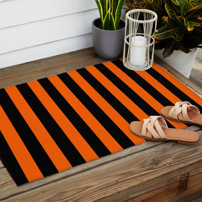 Black & Orange Stripes Outdoor Rug Gallery Image 2