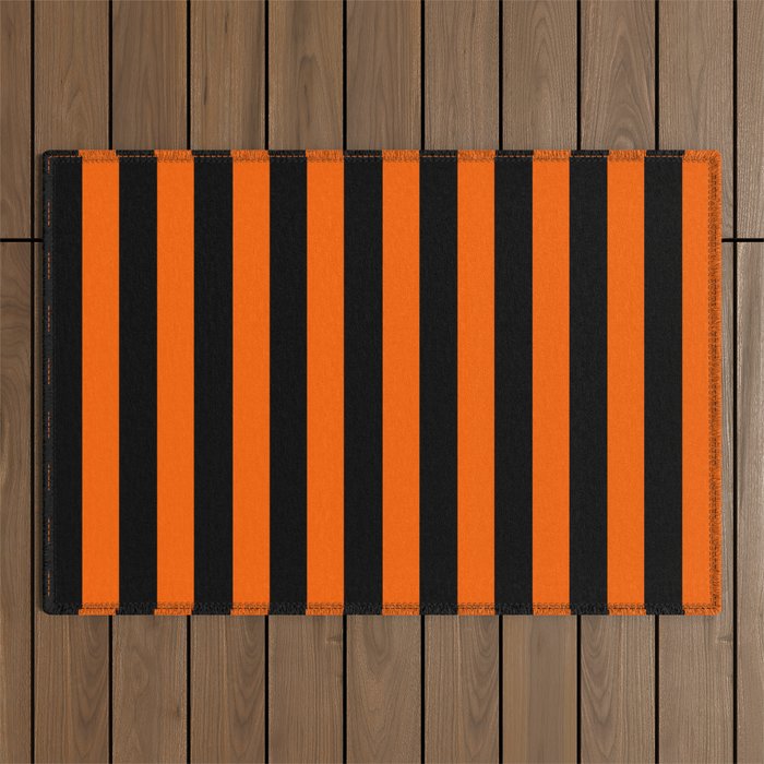 Black & Orange Stripes Outdoor Rug Gallery Image 1