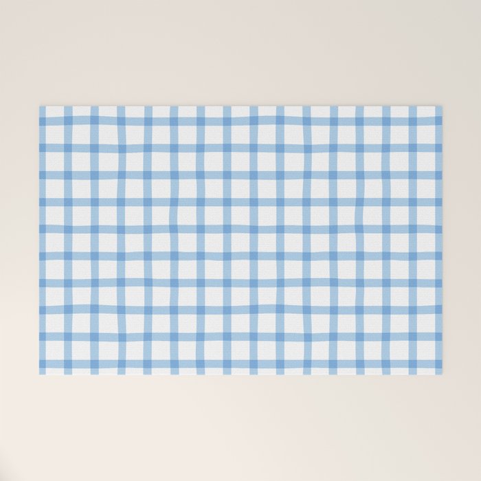 Blue geometric plaid gingham pattern Welcome Mat Gallery Image 1