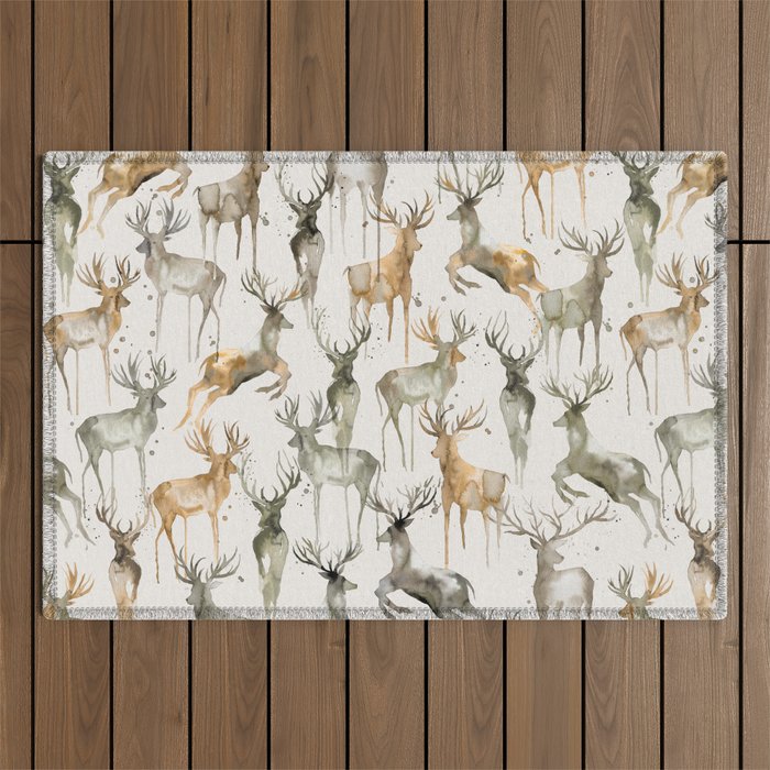 Fall Winter Woodland Deer Animals Outdoor Rug Gallery Image 1