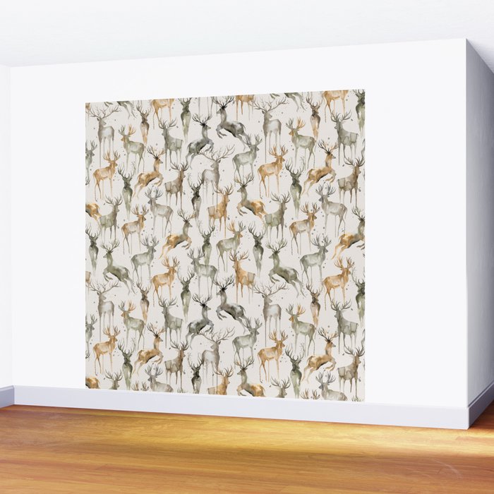 Fall Winter Woodland Deer Animals Wall Mural Gallery Image 2