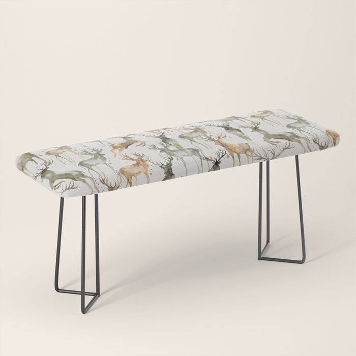 Fall Winter Woodland Deer Animals Bench Gallery Image 1