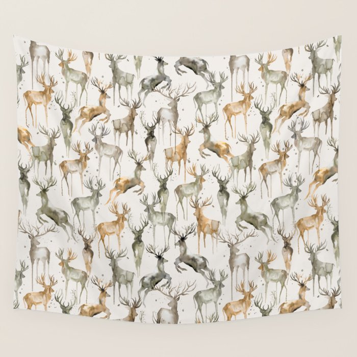 Fall Winter Woodland Deer Animals Wall Tapestry Gallery Image 4