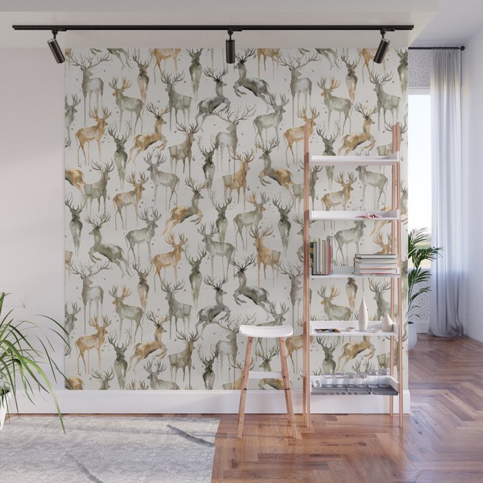 Fall Winter Woodland Deer Animals Wall Mural Gallery Image 1