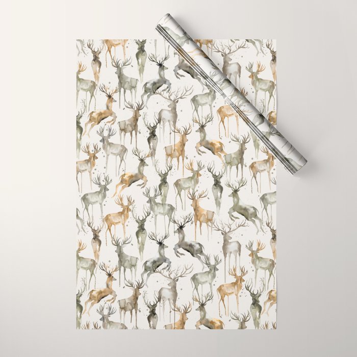 Fall Winter Woodland Deer Animals Wrapping Paper Gallery Image 1