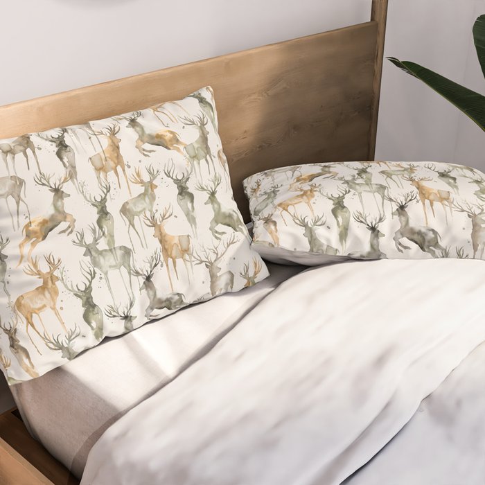 Fall Winter Woodland Deer Animals Pillow Sham Gallery Image 2
