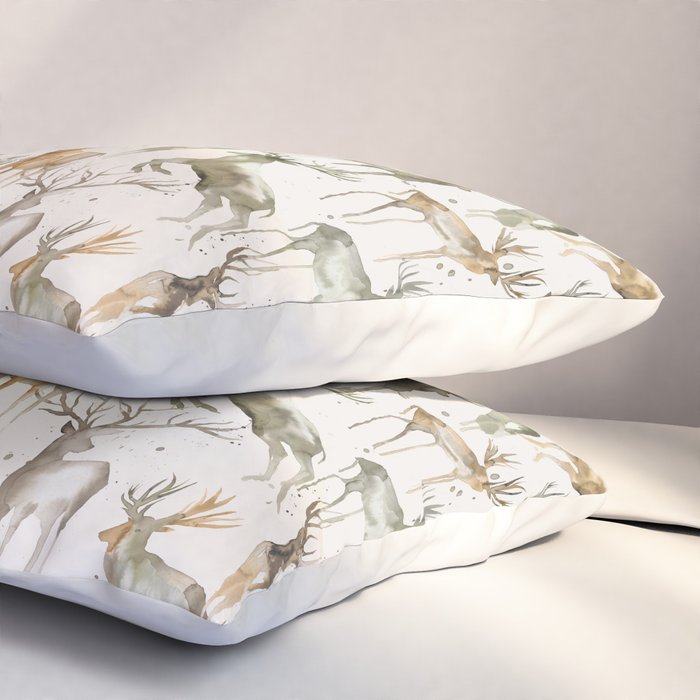 Fall Winter Woodland Deer Animals Pillow Sham Gallery Image 3