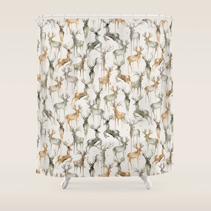 Fall Winter Woodland Deer Animals Shower Curtain Gallery Image 1