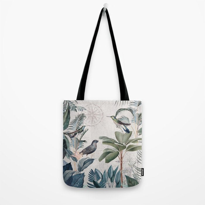 Tropical Birds Paradise Vintage Botanical Illustration Tote Bag Gallery Image 2