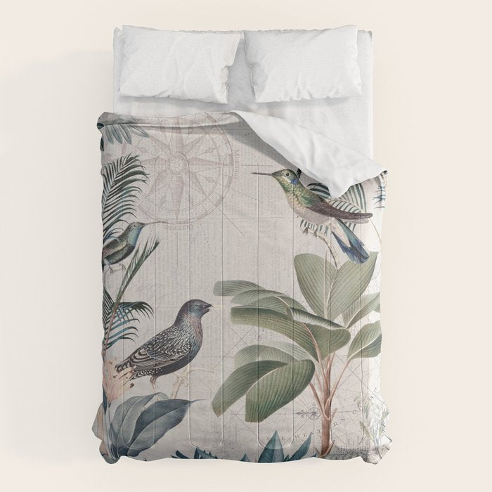 Tropical Birds Paradise Vintage Botanical Illustration Comforter Gallery Image 6