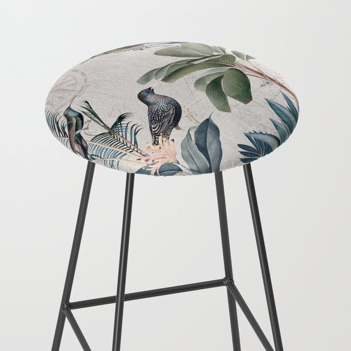Tropical Birds Paradise Vintage Botanical Illustration Stool Gallery Image 2