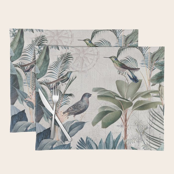 Tropical Birds Paradise Vintage Botanical Illustration Placemat Gallery Image 1