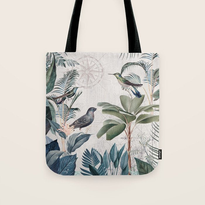 Tropical Birds Paradise Vintage Botanical Illustration Tote Bag Gallery Image 1